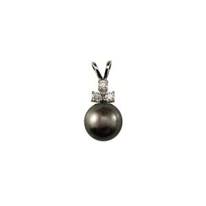 14K White Gold Black Pearl and Diamond Pendant #22869